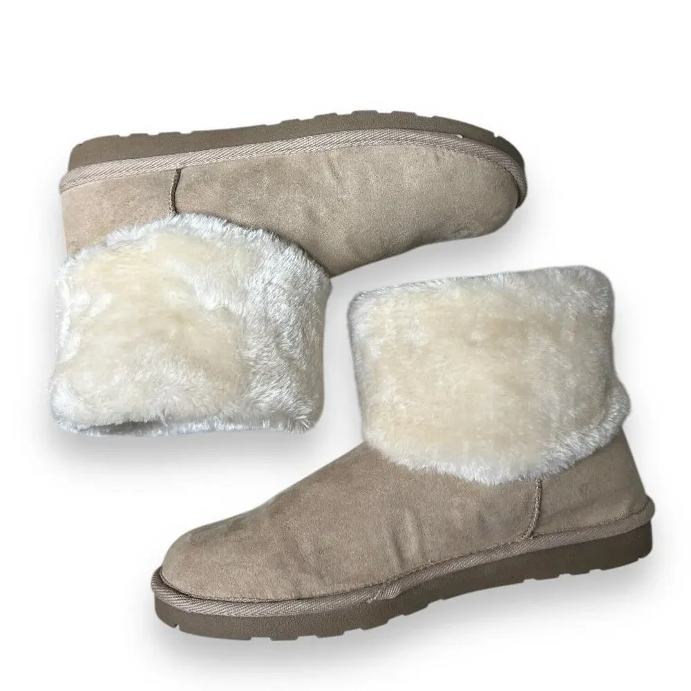 Arizona Shawn Boots Womens 10 Tan Cream Vegan Suede Faux Fur Lined Snow Slip On